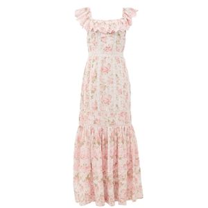 LOVESHACKFANCY Niko Ruffled Lace-insert Floral-print Cotton Dress
